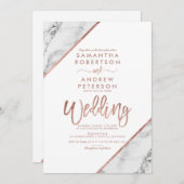 バラ金ゴールド大理石タイポグラフィ白結婚の 招待状 (正面/裏面)