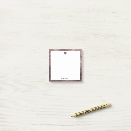 バラ金ゴールド大理石ハートと白縁ど(名前あり) ポストイット (デスク上)