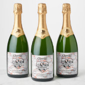 バラ金ゴールド大理石ハート結婚式の引き出物 スパークリングワインラベル (ボトル)