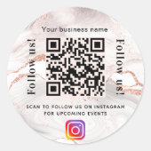 バラ金ゴールド大理石ビジネス名qrコードインスタグラム ラウンドシール (正面)