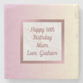 バラ金ゴールド大理石ピンクグラデーションと文字 ストーンコースター (正面)