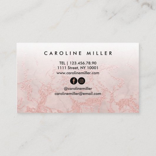 バラ金ゴールド大理石フォイルヘアメイクアップ美しいサロン 名刺 (裏面)