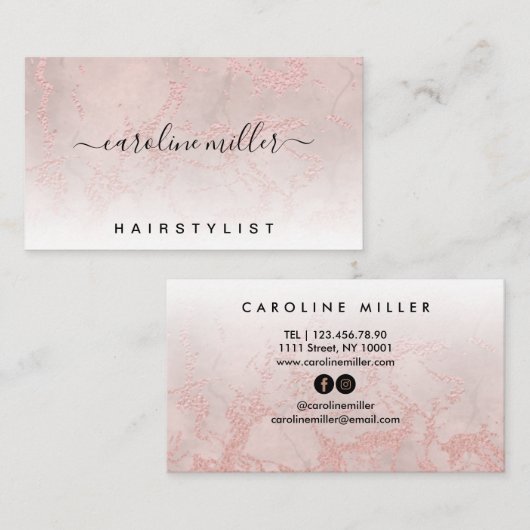 バラ金ゴールド大理石フォイルヘアメイクアップ美しいサロン 名刺 (正面/裏面)