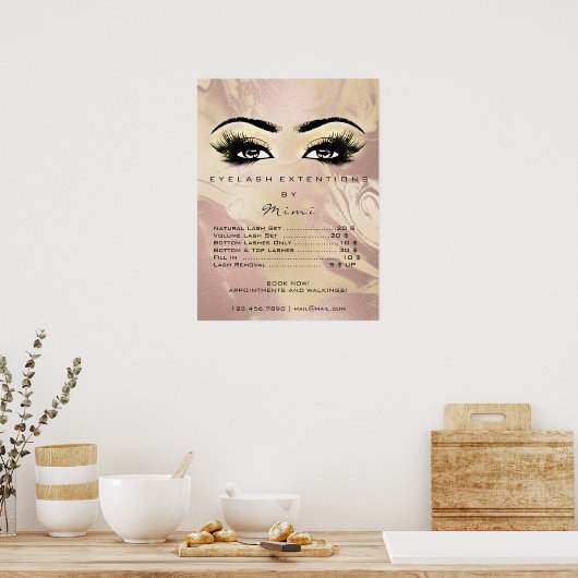 バラ金ゴールド大理石メイクアップ目まぶし価格 ポスター (キッチン)