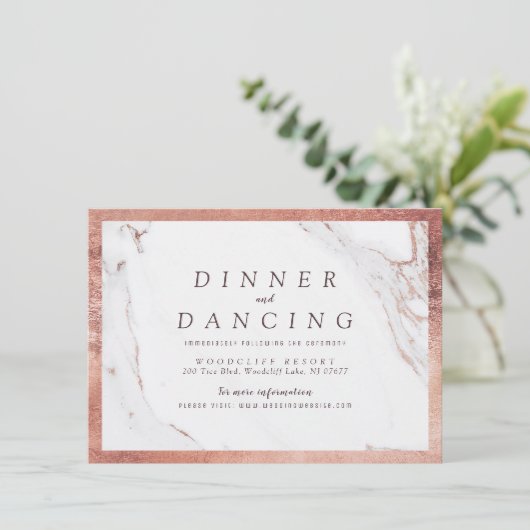 バラ金ゴールド大理石ラグジュアリーモダンウェディングレセプション エンクロージャーカード (スタンド正面)