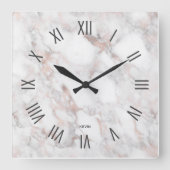 バラ金ゴールド大理石ローマ数字 スクエア壁時計 (正面)
