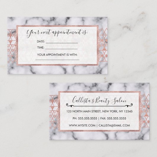 バラ金ゴールド大理石三角形トライバルジオメトリ 予約カード (正面/裏面)