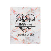 バラ金ゴールド大理石夫妻のハート結婚プレゼント メタルプリント (正面)