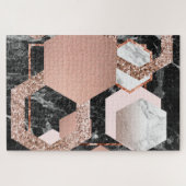 バラ金ゴールド大理石幾何学 ジグソーパズル (横)