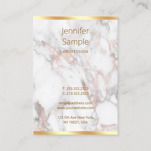 バラ金ゴールド大理石手書きスクリプトテンプレート 名刺 (裏面)