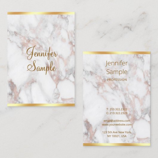 バラ金ゴールド大理石手書きスクリプトテンプレート 名刺 (正面/裏面)