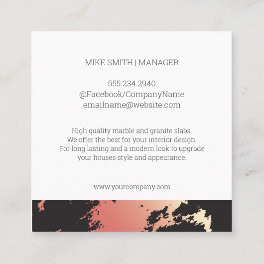 バラ金ゴールド大理石板 |花崗岩 スクエア名刺 (裏面)