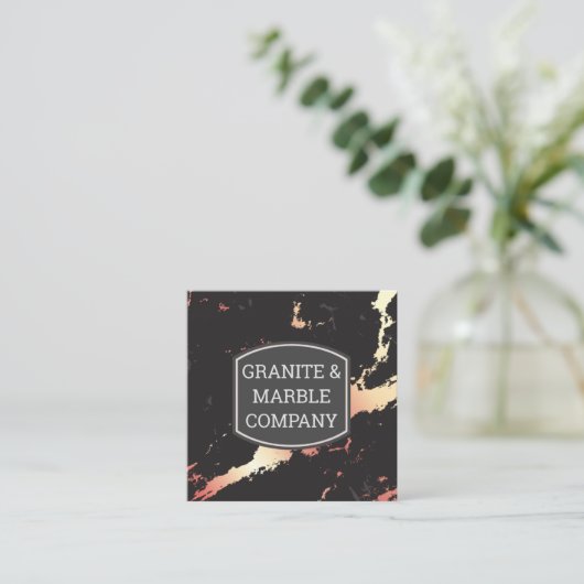 バラ金ゴールド大理石板 |花崗岩 スクエア名刺 (スタンド正面)