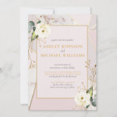 バラ金ゴールド大理石金ゴールド幾何学的ユーカリフローラ 招待状 (正面)