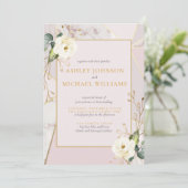 バラ金ゴールド大理石金ゴールド幾何学的ユーカリフローラ 招待状 (スタンド正面)