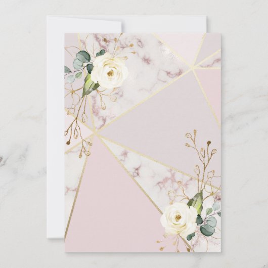 バラ金ゴールド大理石金ゴールド幾何学的ユーカリフローラ 招待状 (裏面)