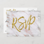 バラ金ゴールド大理石RSVP結婚式招待状返信 インビテーションポストカード (正面/裏面)