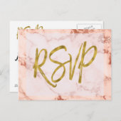 バラ金ゴールド大理石RSVP結婚式招待状返信 インビテーションポストカード (正面/裏面)