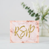 バラ金ゴールド大理石RSVP結婚式招待状返信 インビテーションポストカード (スタンド正面)