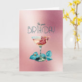 バラ金ゴールド女の子らしい女の子シャンパーニュ誕生日 カード (黄色い花)