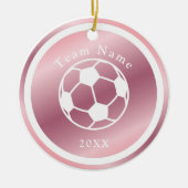 バラ金ゴールド女子サッカーチーム名&ピンクかわいい セラミックオーナメント (正面)