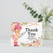 バラ金ゴールド女性のカーボーイベビーシャワー少女 サンキューカード (スタンド正面)