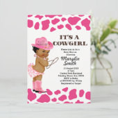 バラ金ゴールド女性のカーボーイ牛プリントベビーシャワー 招待状 (スタンド正面)