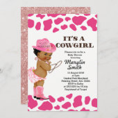 バラ金ゴールド女性のカーボーイ牛プリントベビーシャワー 招待状 (正面/裏面)
