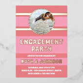 バラ金ゴールド婚約パーティ写真 箔招待状 (正面)