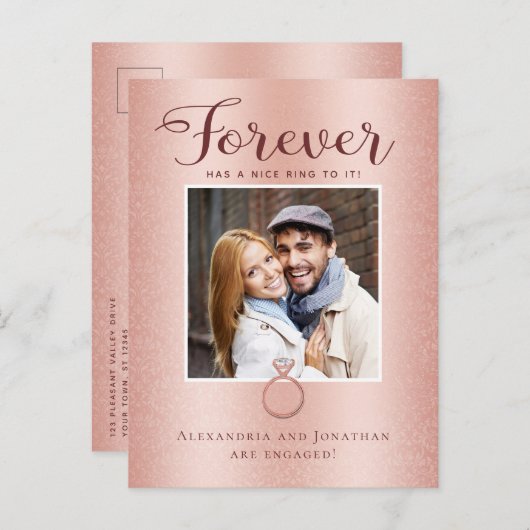 バラ金ゴールド婚約写真発表葉書 案内ポストカード (正面/裏面)