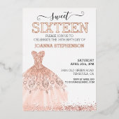 バラ金ゴールド実在ホイルスウィート16の16のグリッタードレス 箔招待状 (正面)