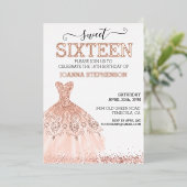 バラ金ゴールド実在ホイルスウィート16の16のグリッタードレス 箔招待状 (立ち正面)