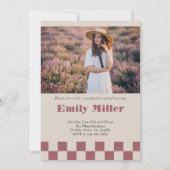 バラ金ゴールド市松模様にレトロアーチ写真卒業 招待状 (裏面)