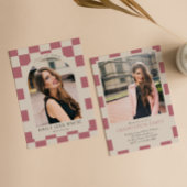 バラ金ゴールド市松模様にレトロアーチ写真卒業 招待状