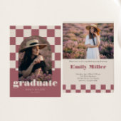バラ金ゴールド市松模様にレトロアーチ写真卒業 招待状