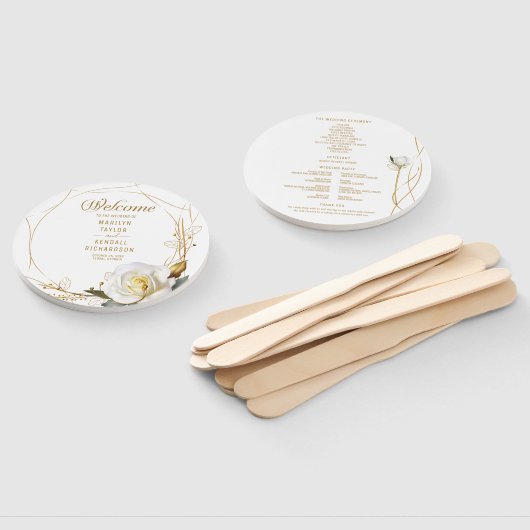 バラ金ゴールド幾何フローラ結婚の ハンドファン (組立なし)