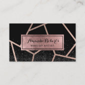 バラ金ゴールド幾何モダンブラックグリッターサロン 名刺 (正面)