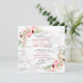 バラ金ゴールド幾何大理石フローラスクエア結婚ズ 招待状 (スタンド正面)