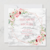 バラ金ゴールド幾何大理石フローラスクエア結婚ズ 招待状 (正面)