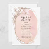 バラ金ゴールド幾何学フローラブライダルシャワー インビテーションポストカード (正面/裏面)