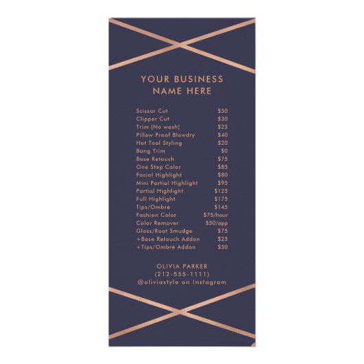 バラ金ゴールド幾何学模様オンミッドナイトブルー | 価格表 ラックカード (正面)