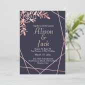 バラ金ゴールド幾何学模様ネイビー結婚ブルー 招待状 (スタンド正面)