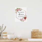 バラ金ゴールド幾何学模様ピンクの赤面花 ポスター (キッチン)