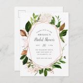 バラ金ゴールド幾何学水色フローラブライダルショウ インビテーションポストカード (正面/裏面)