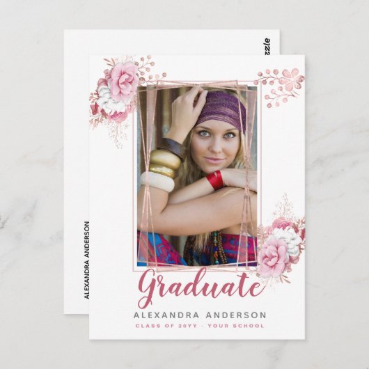 バラ金ゴールド幾何学的な写真の卒業発表 ポストカード (正面/裏面)