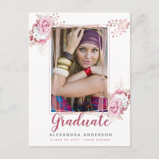 バラ金ゴールド幾何学的な写真の卒業発表 ポストカード (正面)