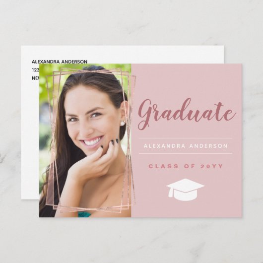 バラ金ゴールド幾何学的な写真の卒業発表 ポストカード (正面/裏面)