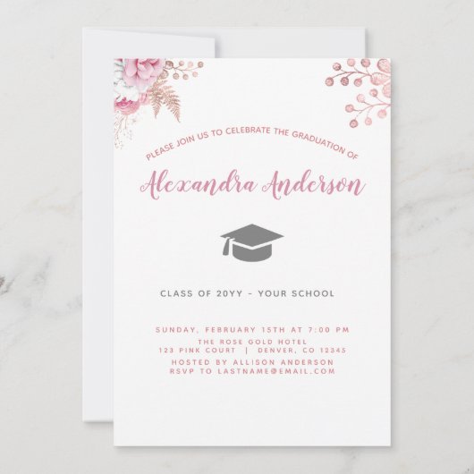 バラ金ゴールド幾何学的な写真の卒業発表 招待状 (裏面)