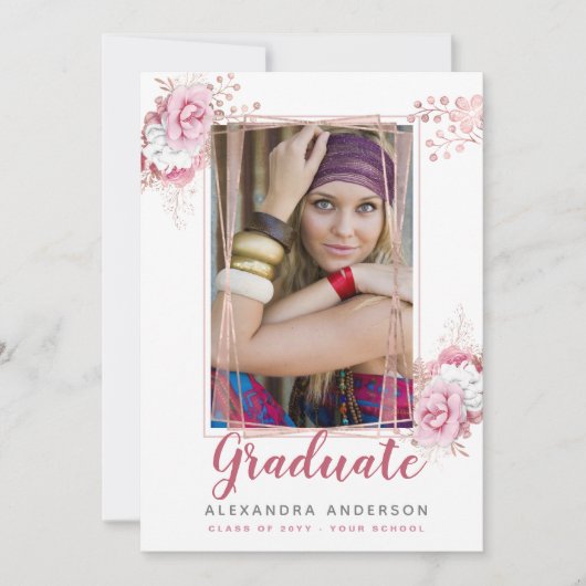 バラ金ゴールド幾何学的な写真の卒業発表 招待状 (正面)