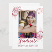 バラ金ゴールド幾何学的な写真の卒業発表 招待状 (正面/裏面)